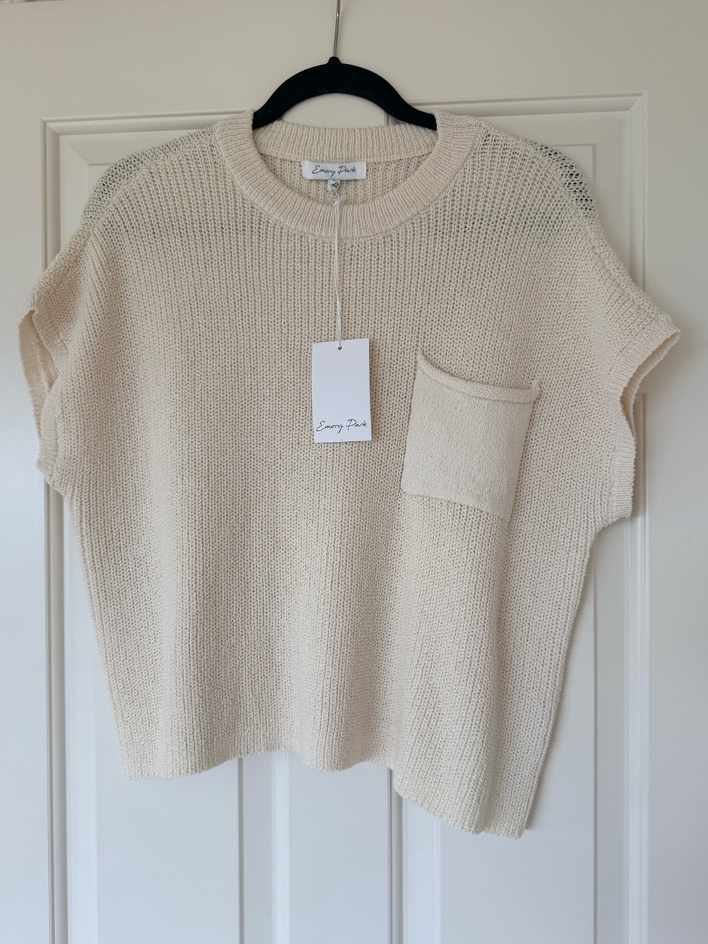 Emory Park Cream Textured Knit Short Sleeve Sweater NWT M